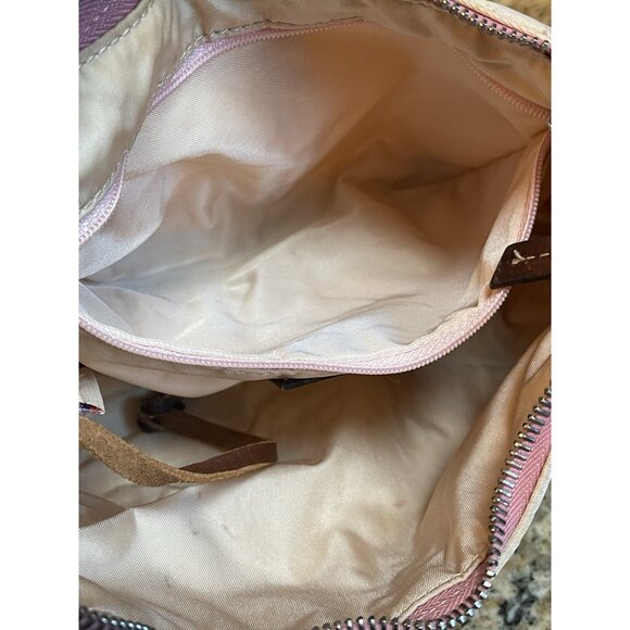 VTG Dooney & Bourke Wayfarer Baguette Shoulder Bag Ivory Nylon Brown Leather Y2K - Picture 7 of 14